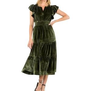 slim fit dress slacks Moss Green Velvet Charmeuse Ankle Length Crafted Prom Dress main image 1
